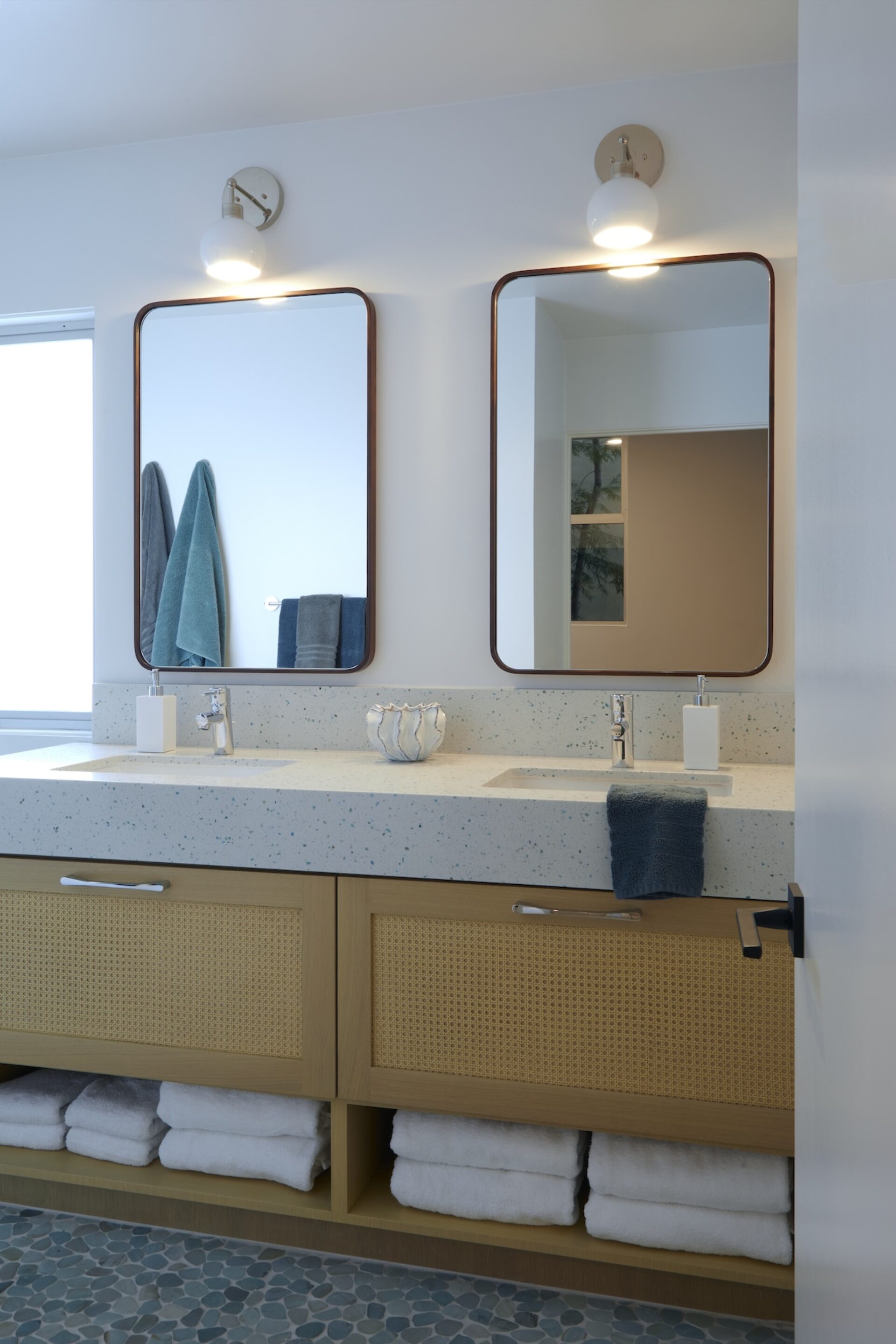 Bathroom Dual Vanity Mirrors Towel Storage