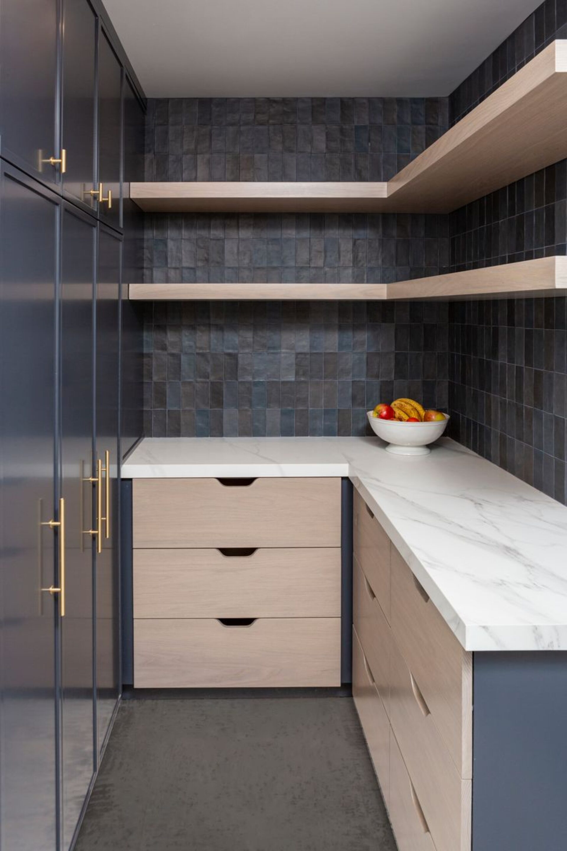 Butlers Pantry Floating Shelves Blue Tile