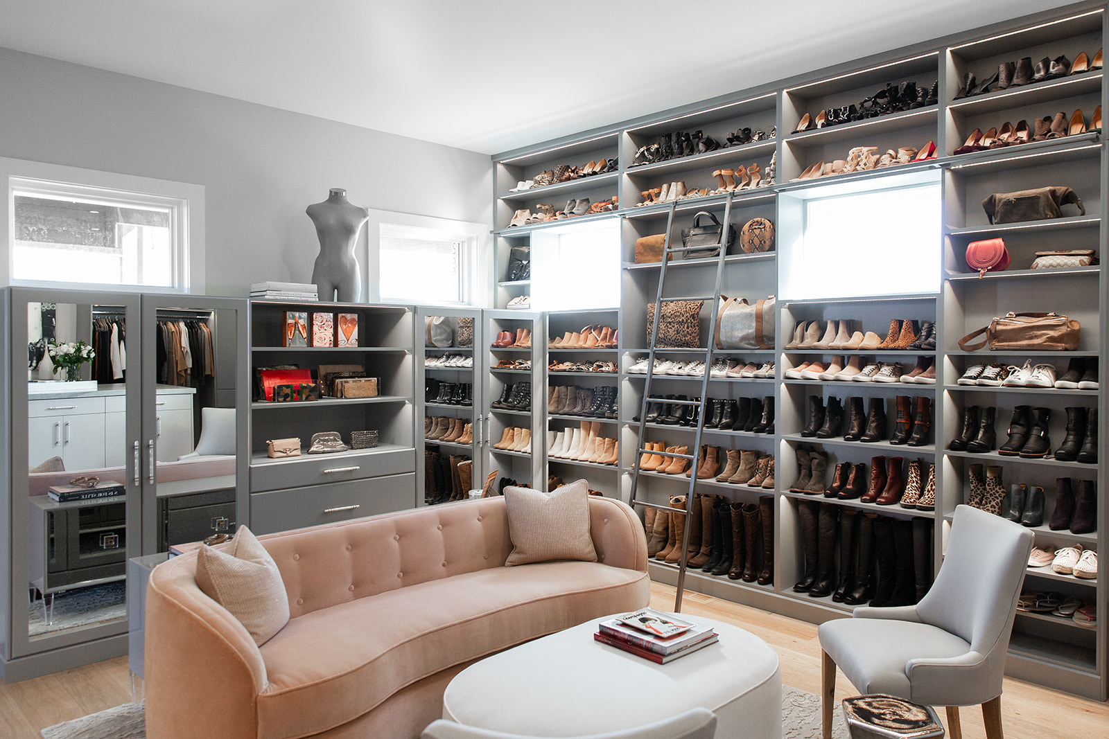 closet room design shoe storage wall with ladder