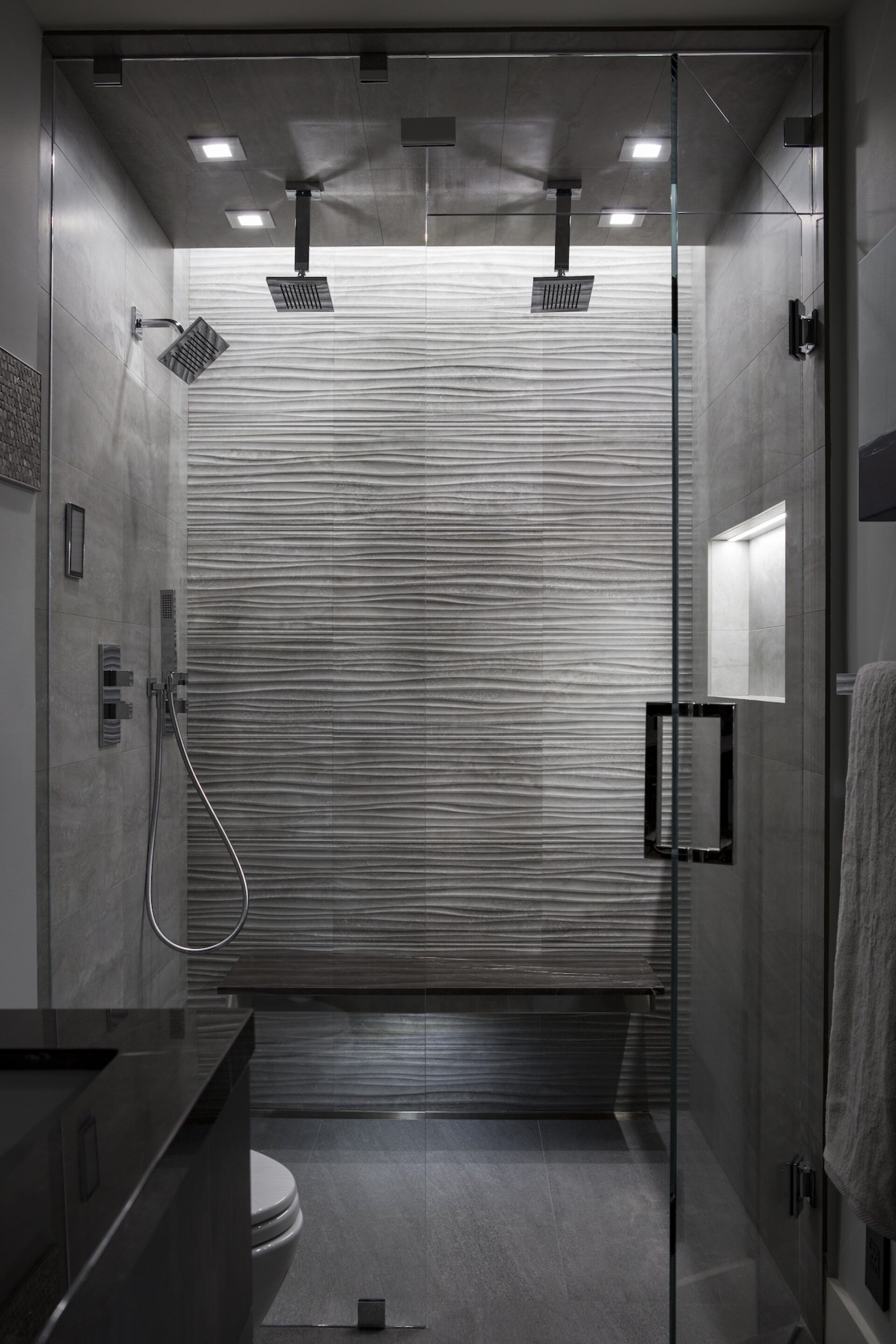 Dark Black Gray Bathroom Interior Design