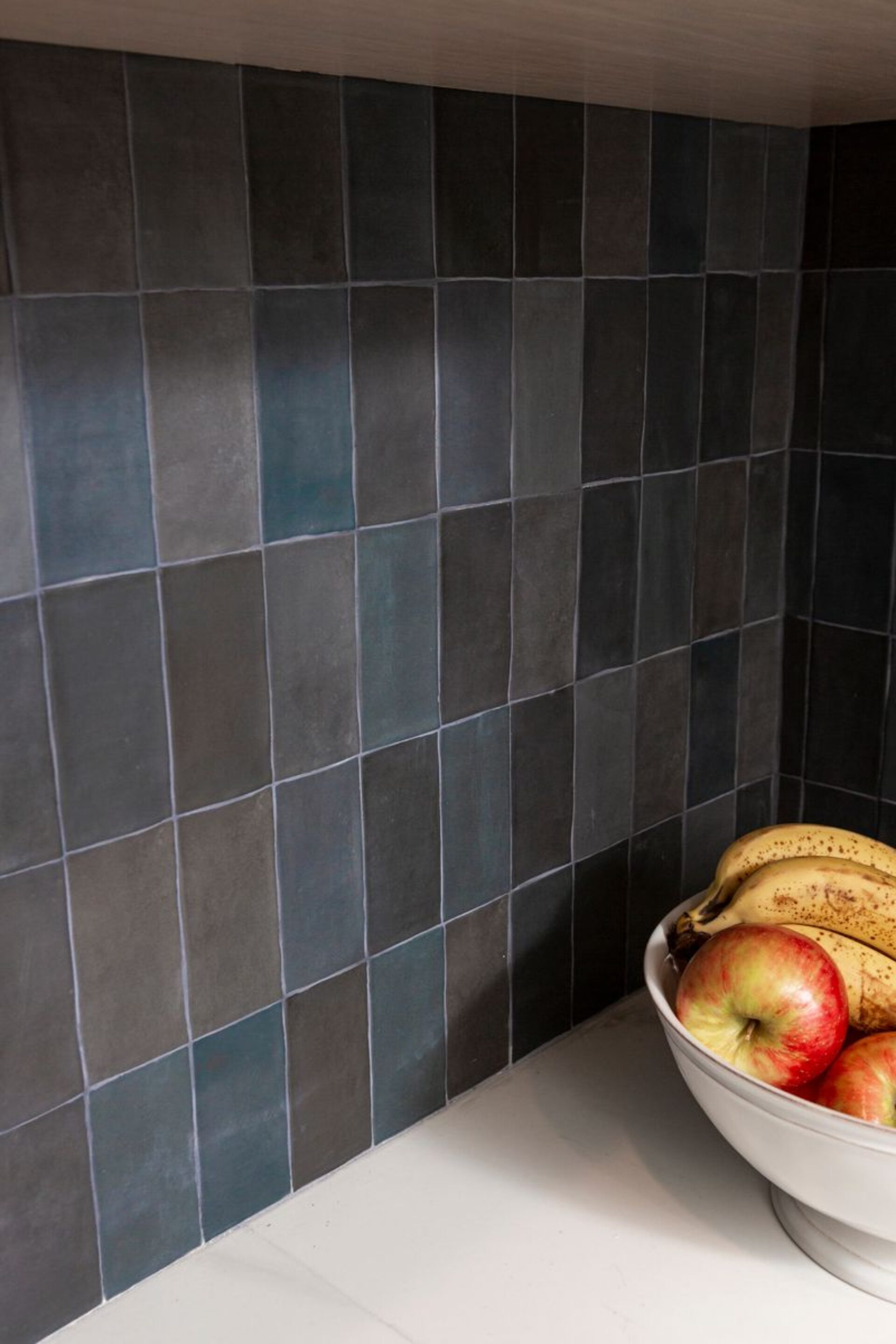 Dark Blue Gray Tile In Butlers Pantry