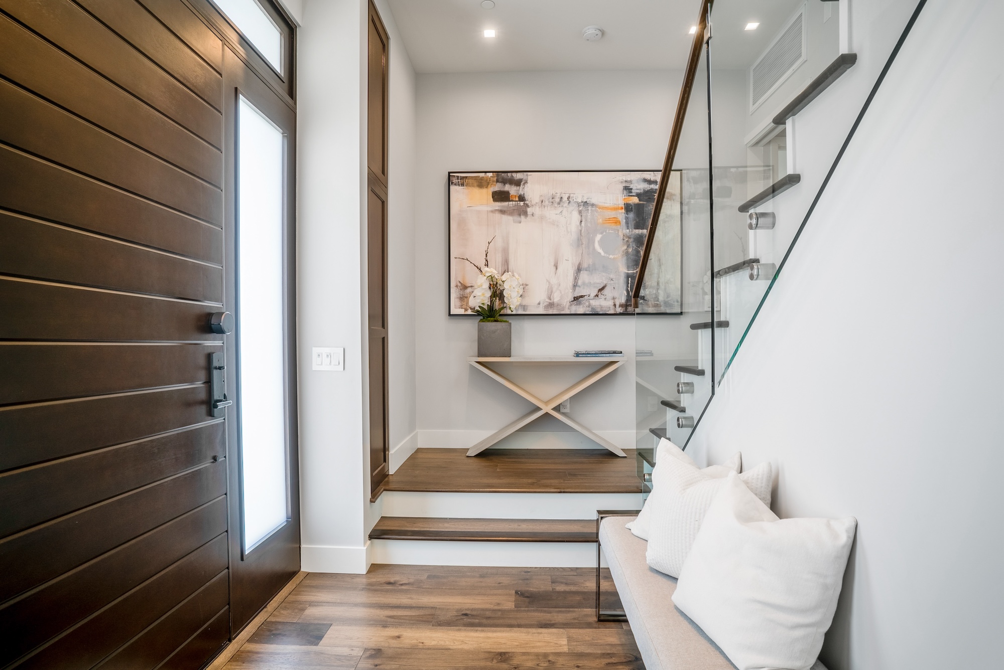 Entryway Design Staircase With Glass Rail