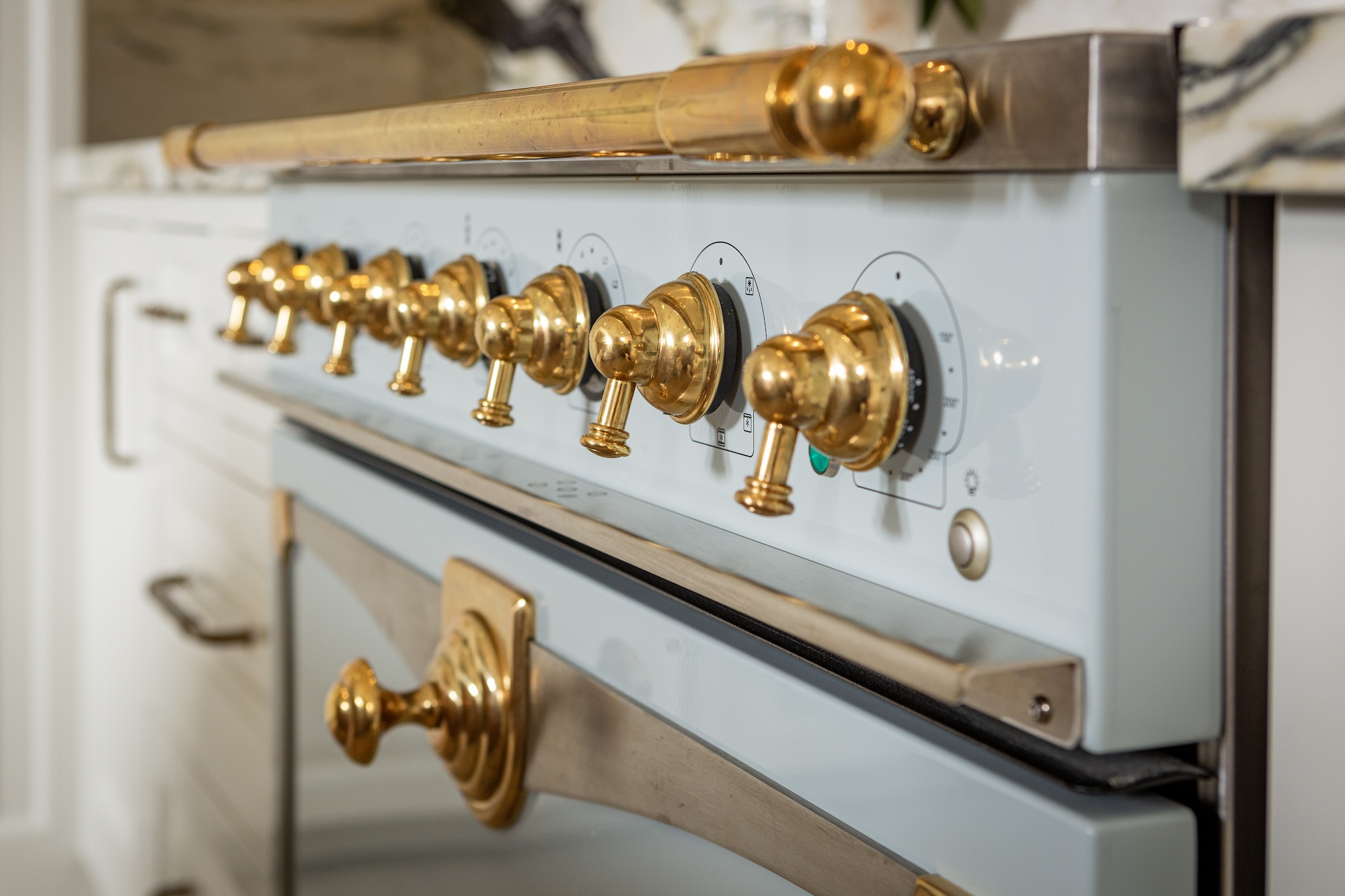 Gold Range Knobs Kitchen Design