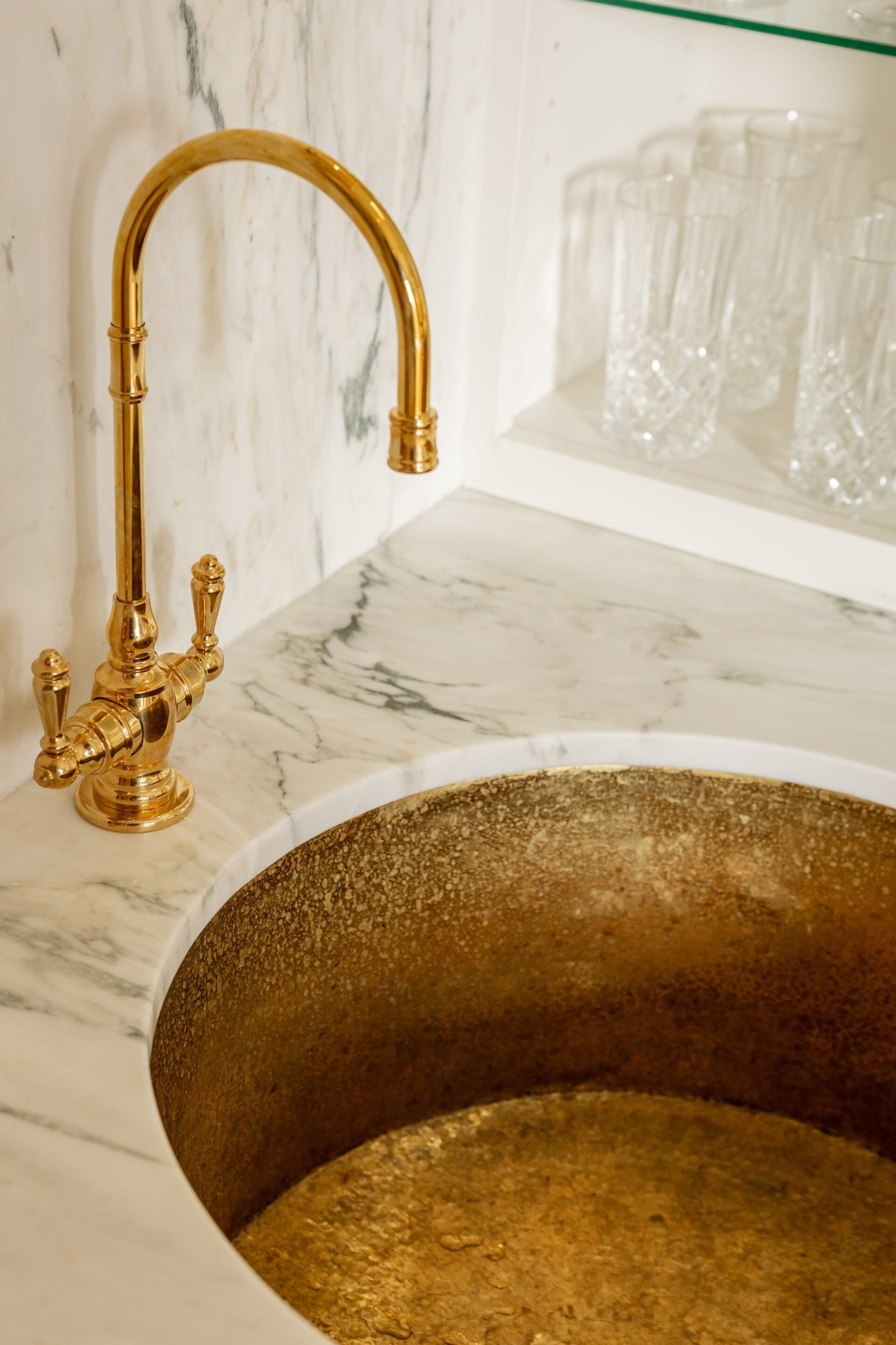 Gold Sink In Wet Bar Hudson Home Interior Design