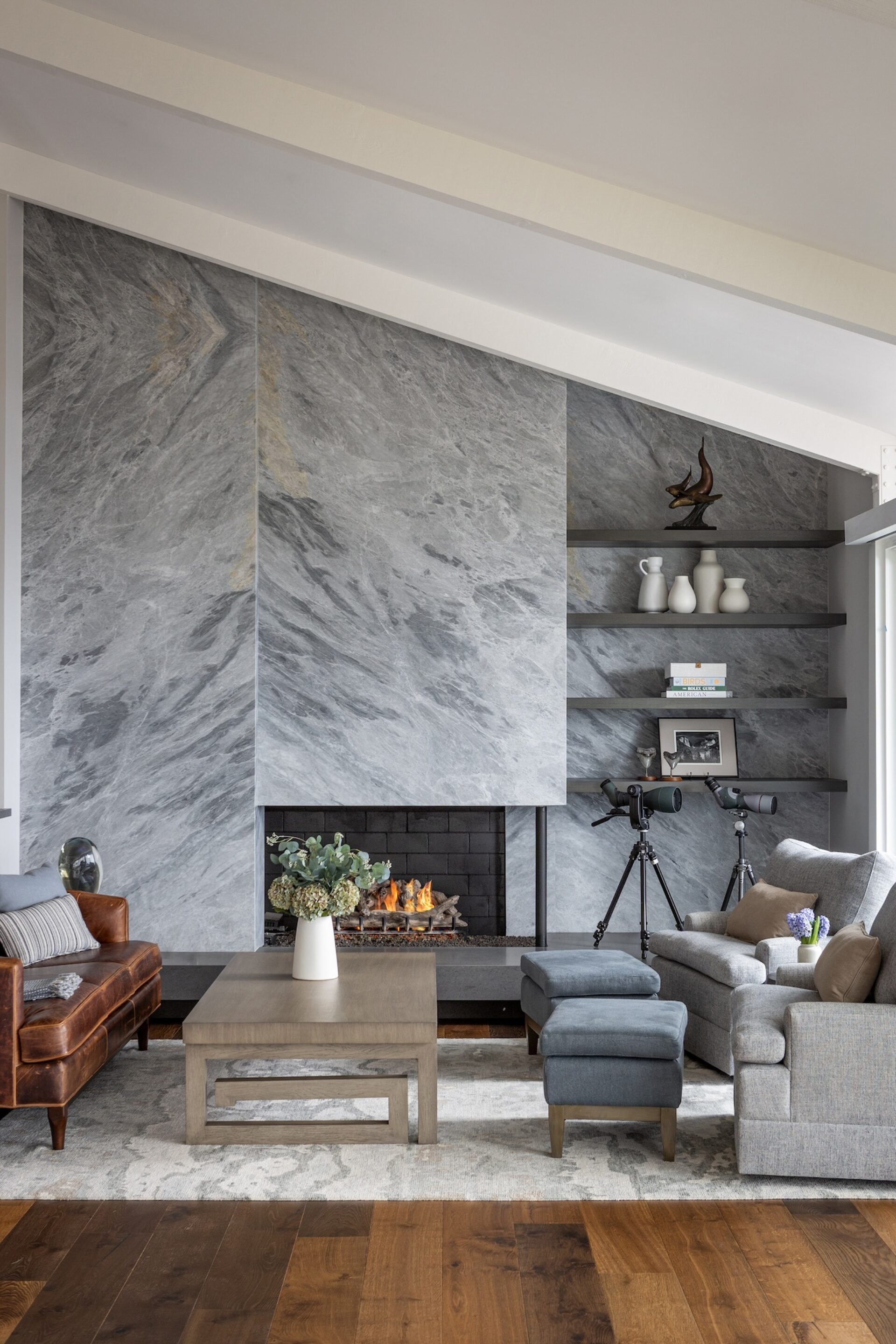 Gray Stone Fireplace Design