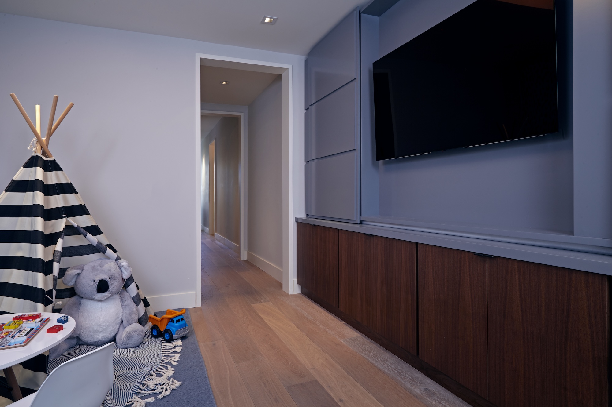 Hidden Tv Storage In Kids Playroom