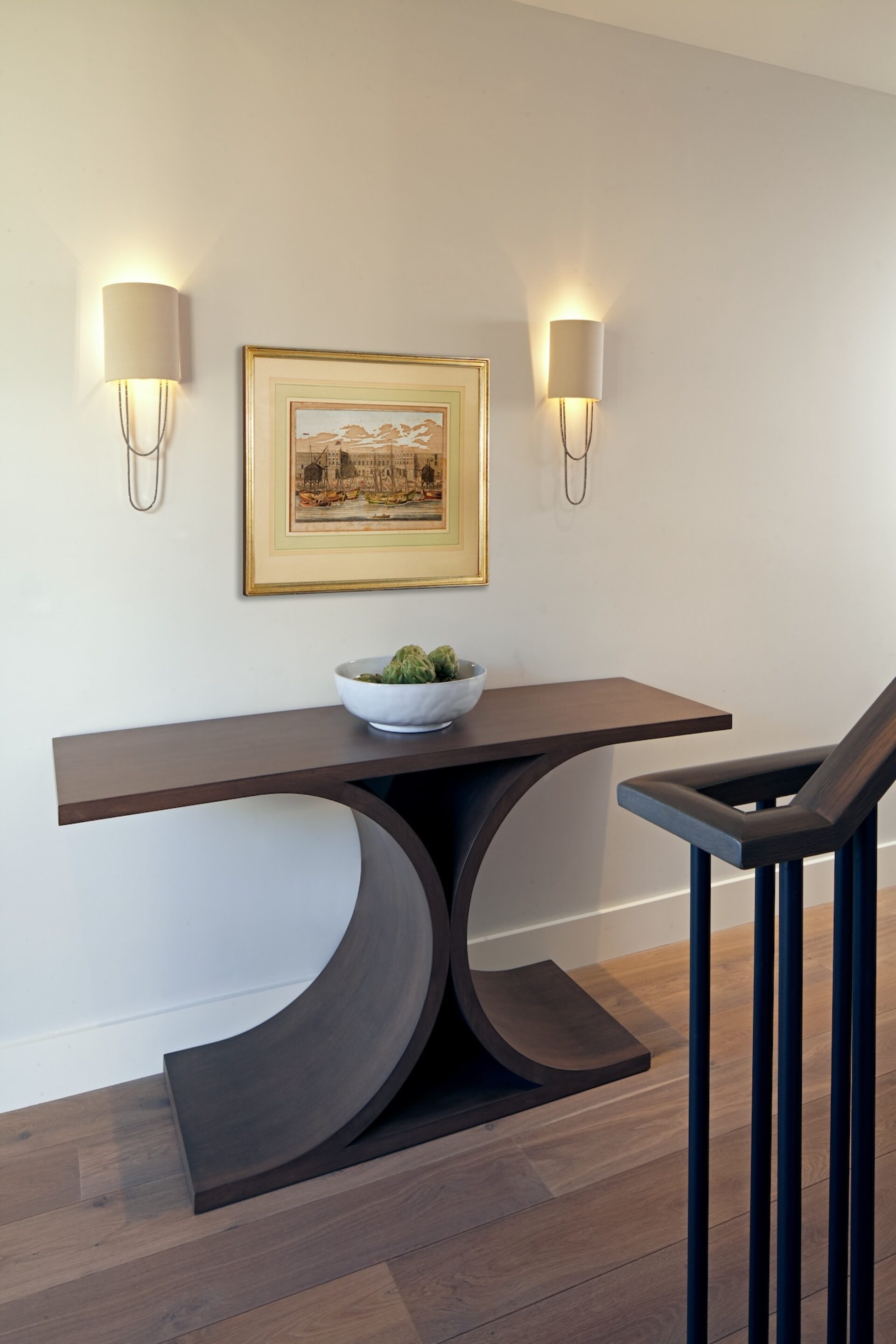 Hudson Home Interior Design Table At Bottom Of Staircase