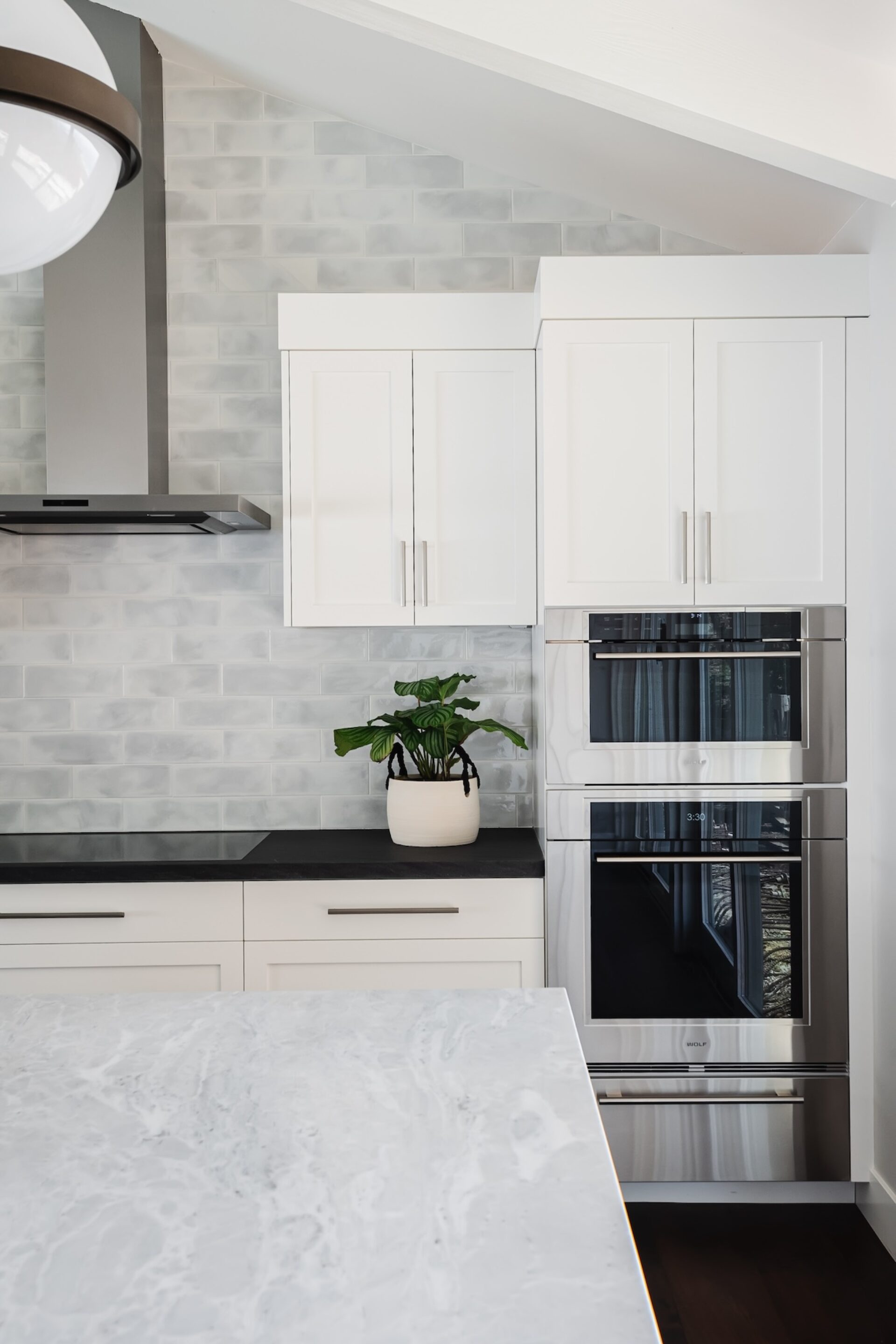 Kitchen Design Gray Tile Wall