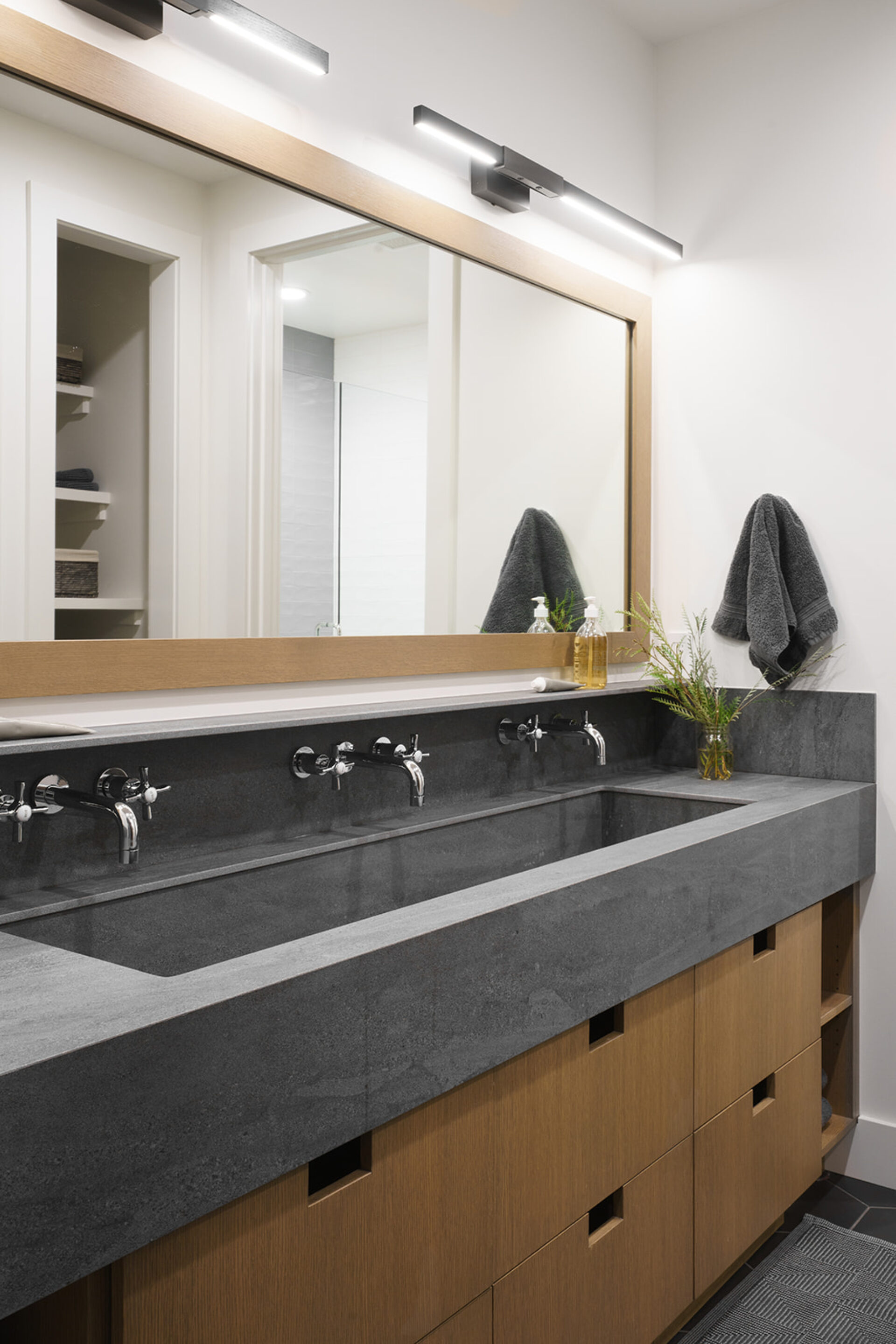 large bathroom sink three faucets