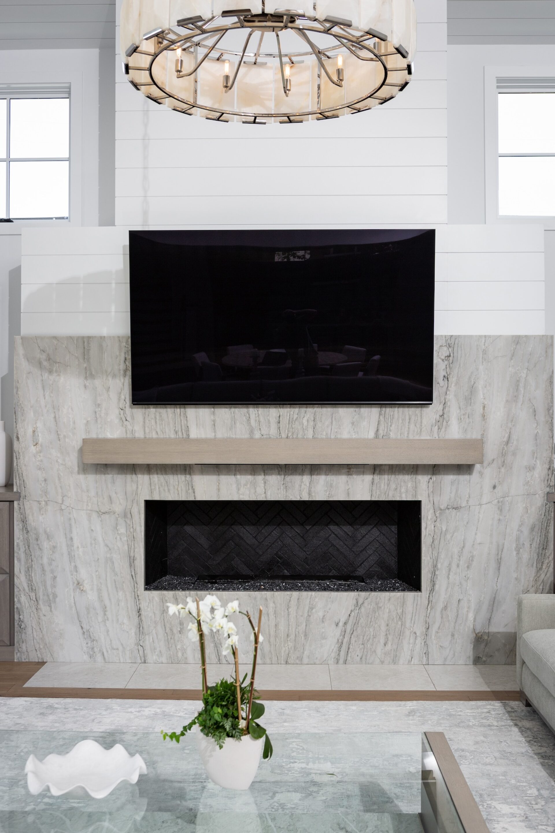 living room fireplace design with tv