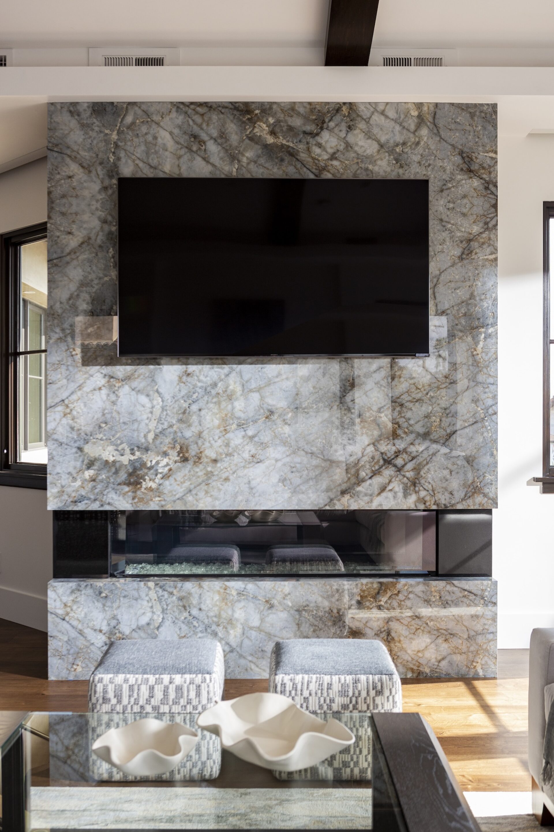 Marble Fireplace With Mounted Tv