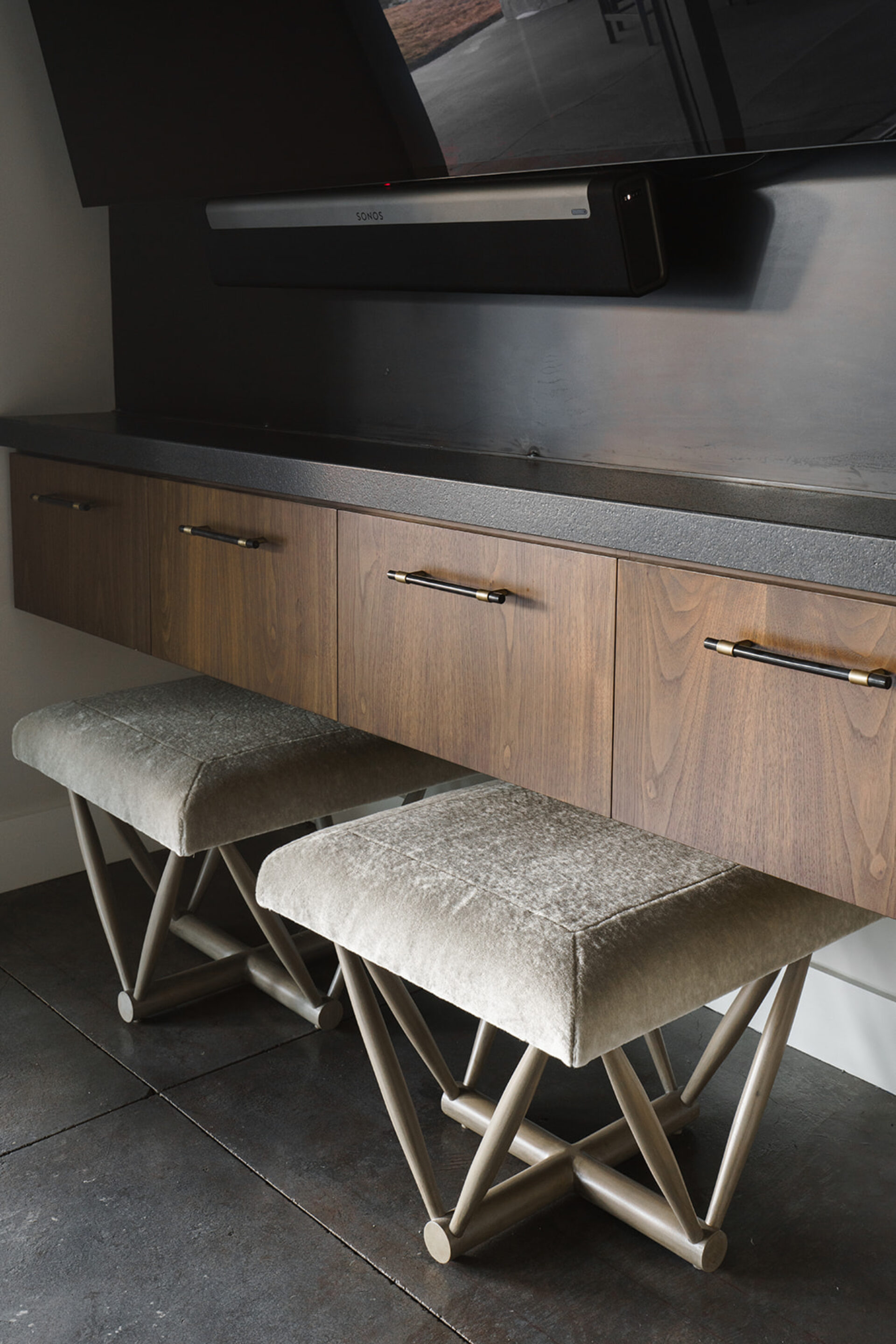 ottoman stools under tv console