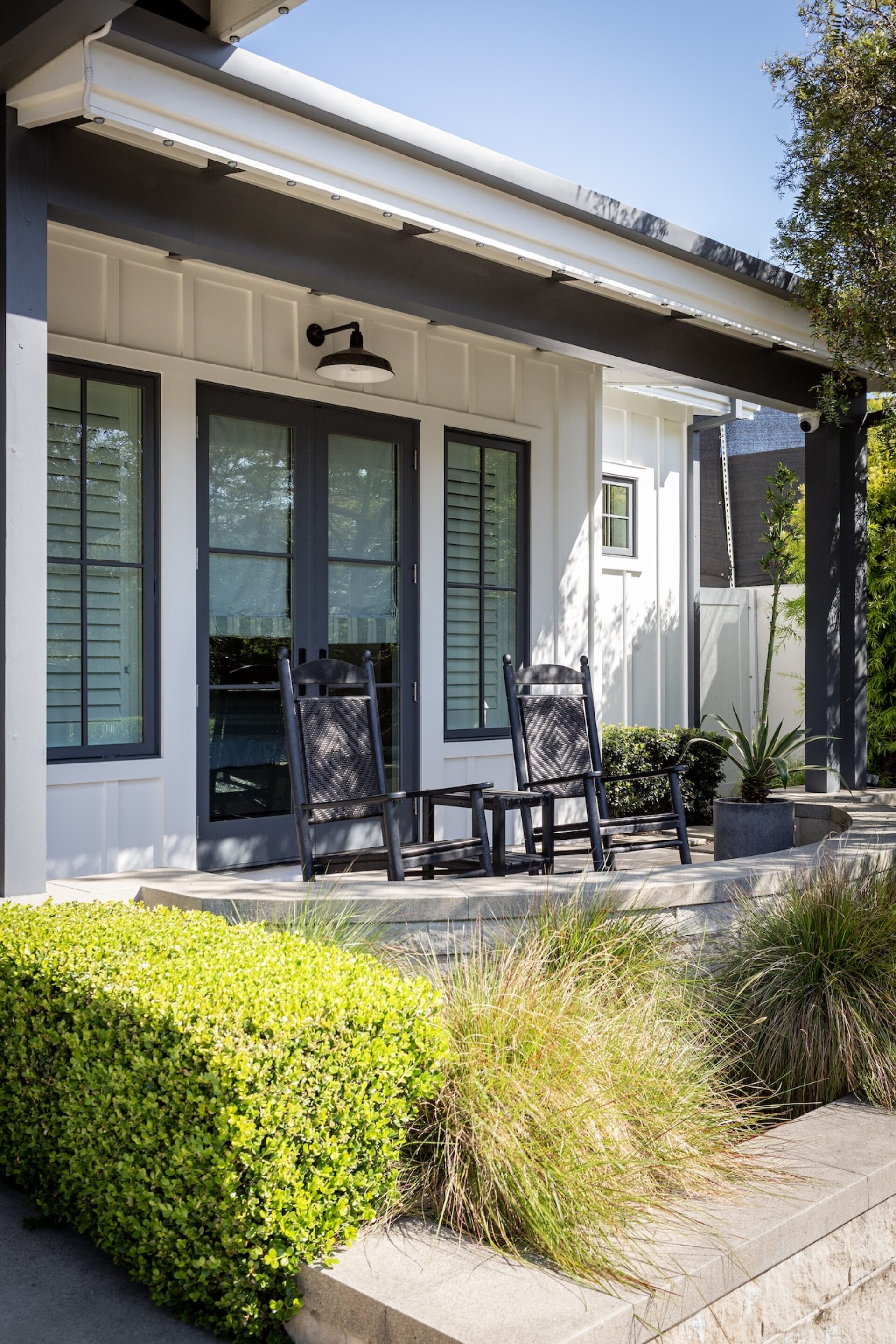 patio with two rocking chairs