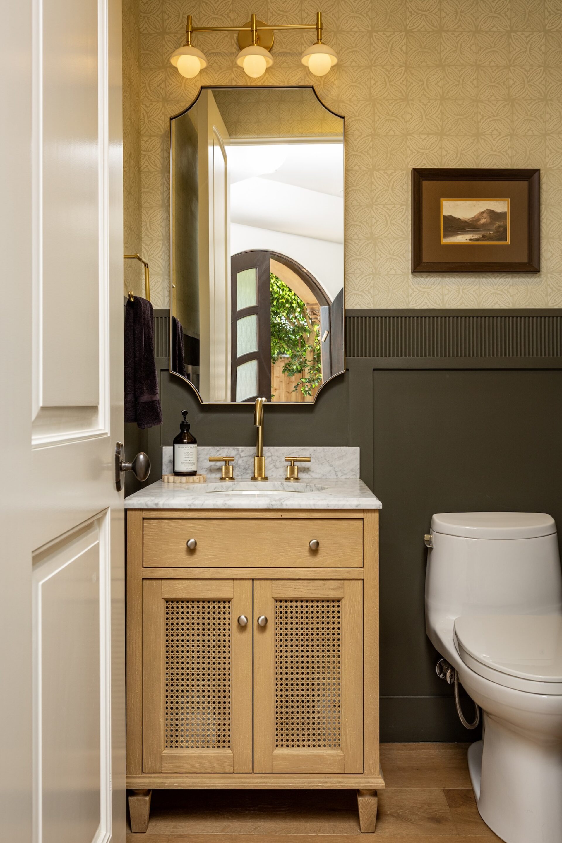 Powder Room Interior Design Caned Vanity Cabinet