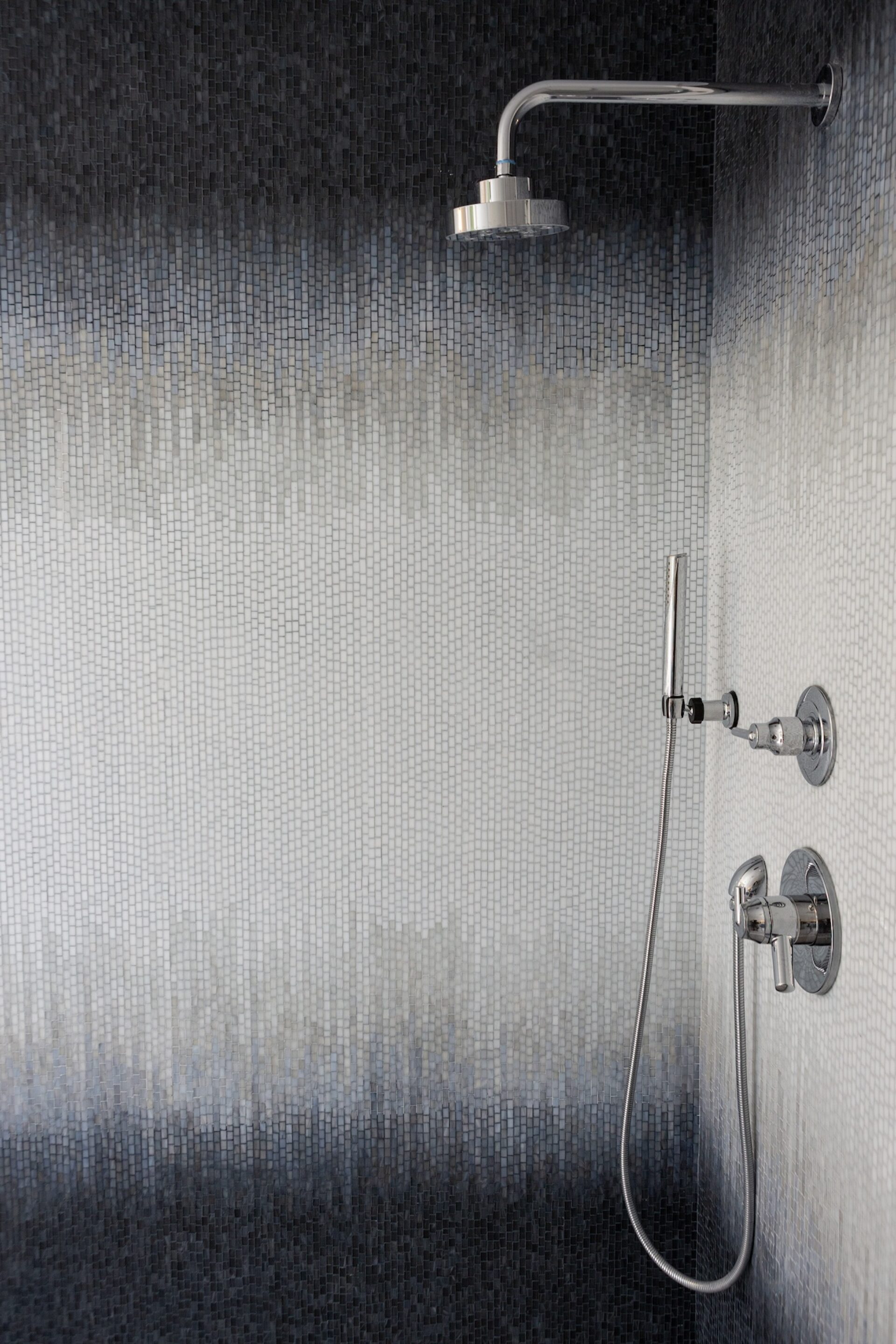 shower with ombre tile design