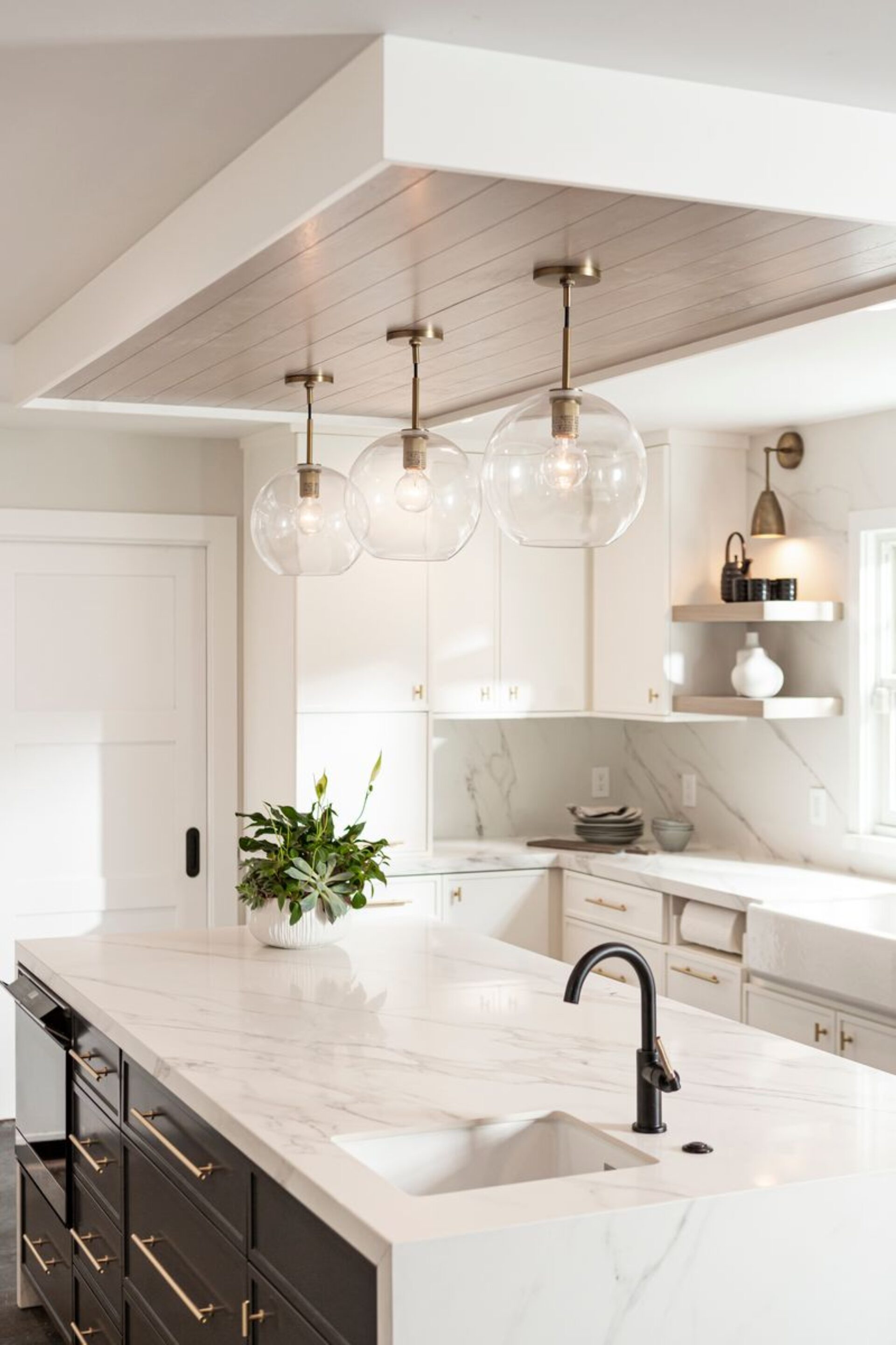 White Waterfall Kitchen Island Design